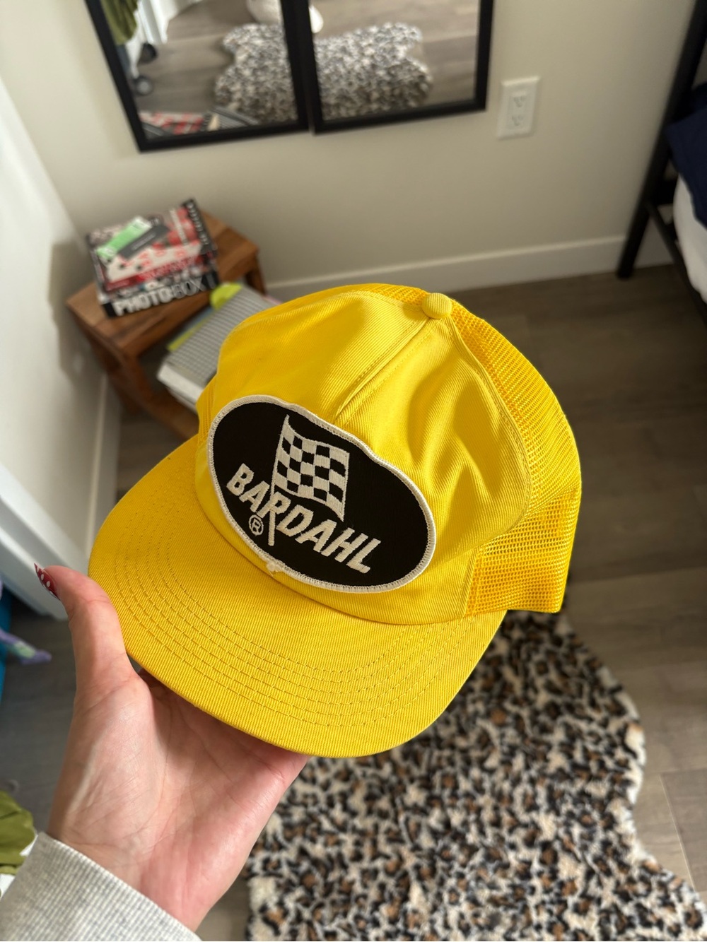 K-Brand Bright Yellow Mesh Trucker Hat with Bardahl Patch